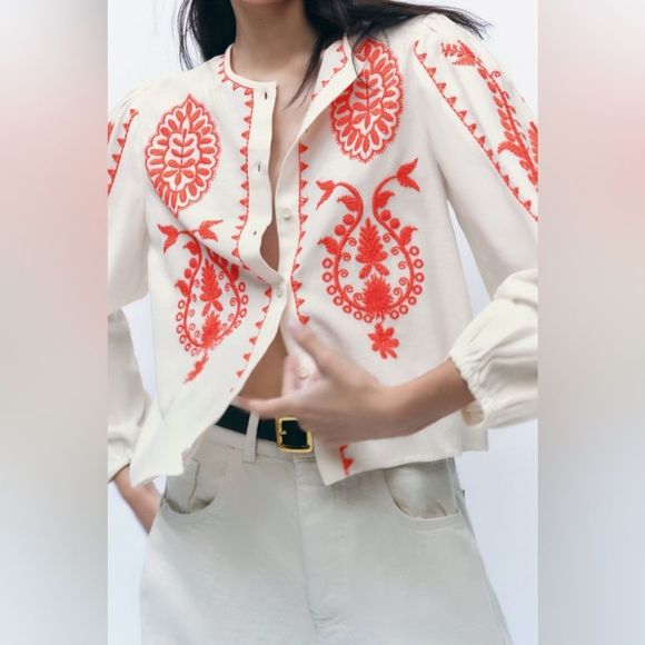 ZARA SHIRT WITH CONTRASTING EMBROIDERY - Picture 3 of 10